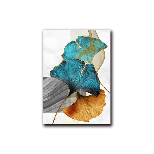Modern Picture Living Room Decoration Blue Green Yellow Gold Plant Leaf Abstract Nordic Canvas Print Wall Art Painting