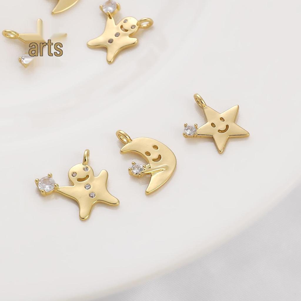 14K Gold-Filled Zircon Smiley Star Moon Charm Necklace Bracelet Pendant