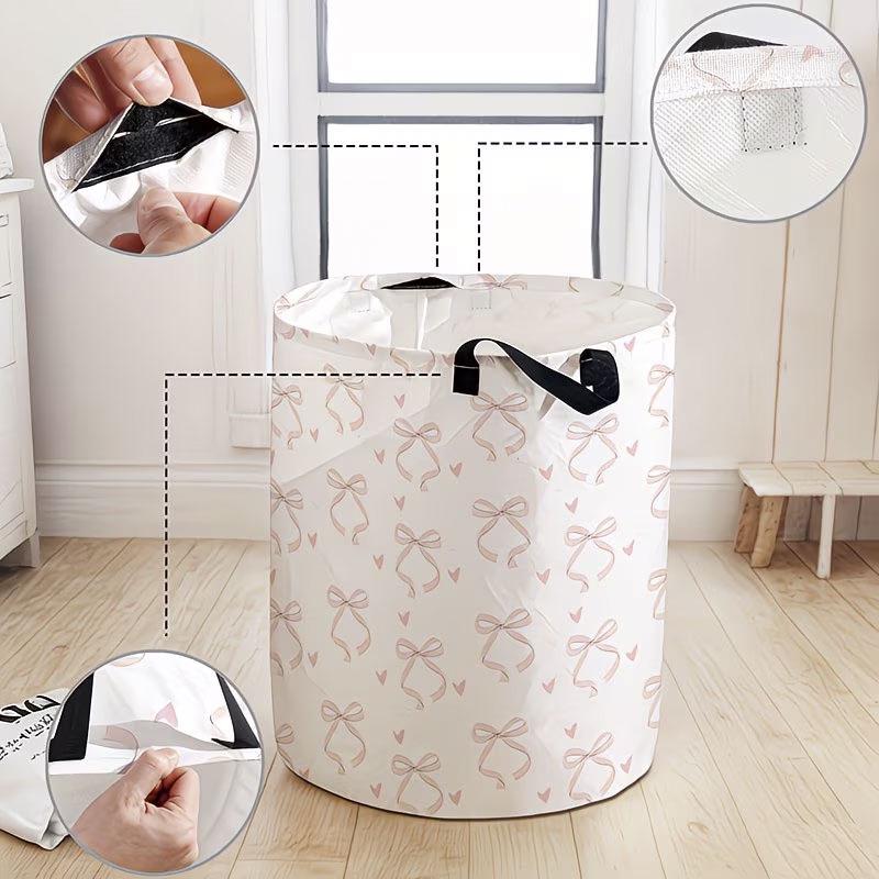 Gentle Bow Pattern Large Capacity Fabric Laundry Hamper for Clothes, Bedroom Sundries, and Toys