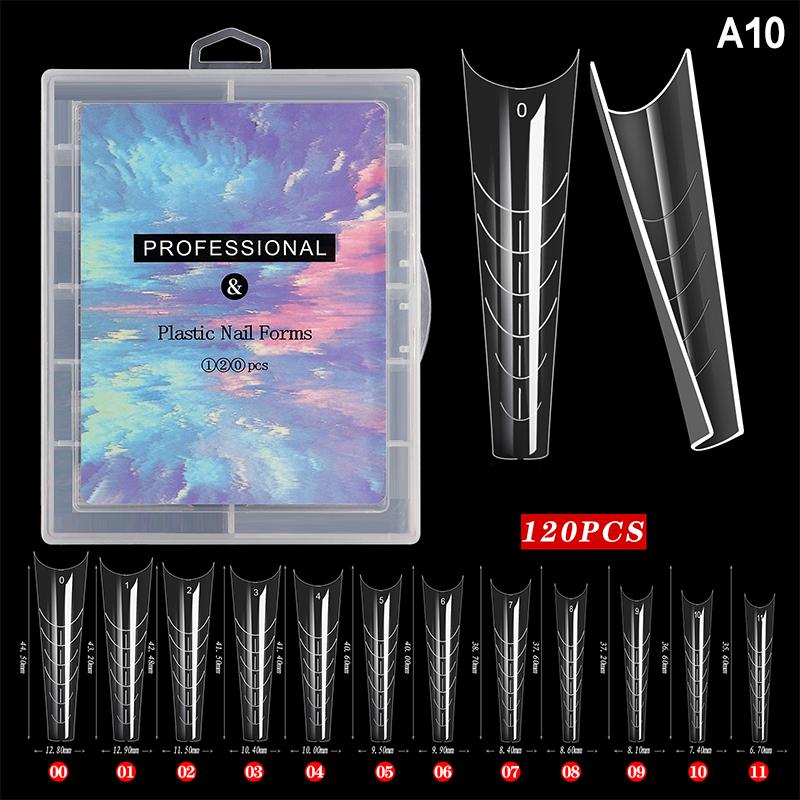 120 Pcs/Set Clear Dual Forms False Nails Full Cover Quick Building Gel Mold Tips Nail Extension Molds Upper Forms For Nails Tips