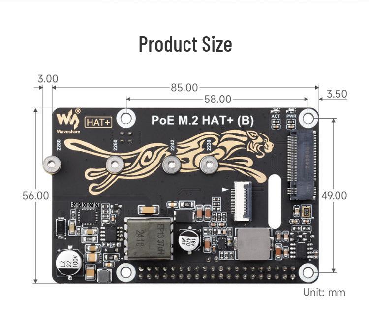 Raspberry Pi 5 PCIe to M.2 NVMe Expansion Board with PoE Power HAT