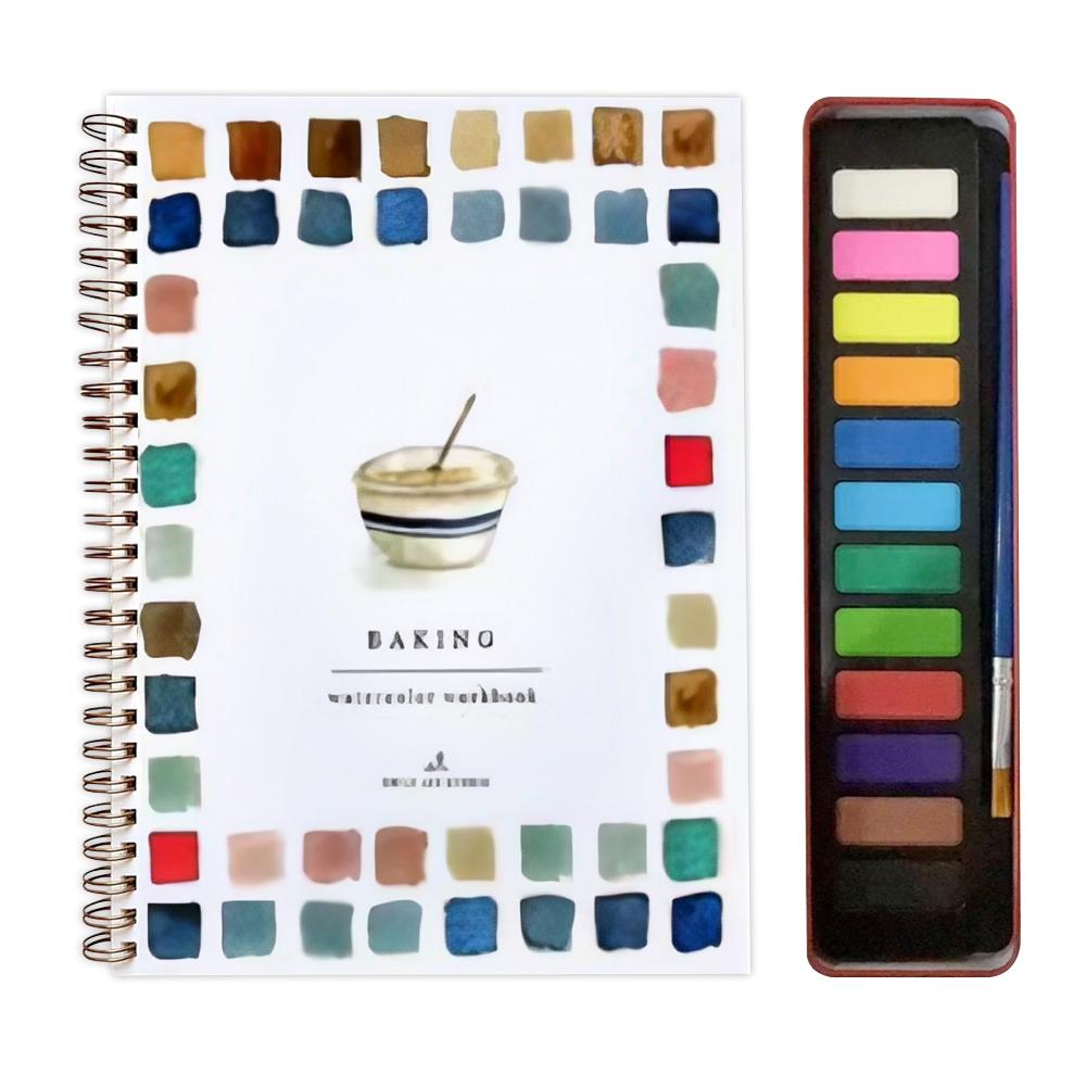 Watercolor Painting Kit with Paint Brushes and 12 Colors of Paint Spiral-Bound Pages Water Coloring Books Art Draw Sketch Books