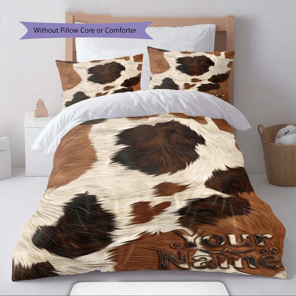 Name Custom Cow Leopard Pattern Pattern Bedding Set Quilt Cover Pillowcase Home Decor Gift (1 * Duvet Cover + 2 * Pillowcase, Without Core)