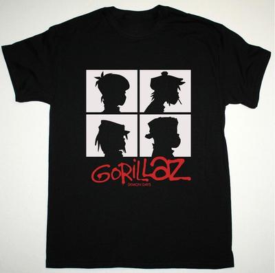 Camiseta Negra Pesada de Algodón para Fans de la Banda GORILLAZ DEMON DAYS Tallas S-5XL BT508 Camiseta Unisex Vintage