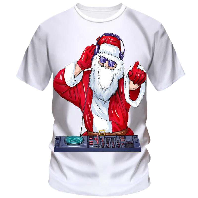 Hot Christmas Party 3D Printed T-shirt Male and Female Couple Red Short Sleeved Party Top Plus Size Loose Street Fashion Top