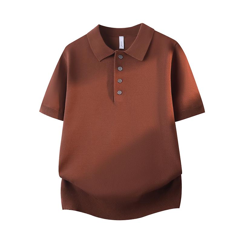 Summer Retro Solid Color Simple And Versatile Ice Silk Polo Shirt, Men's Short Sleeved Loose Knit Shirt
