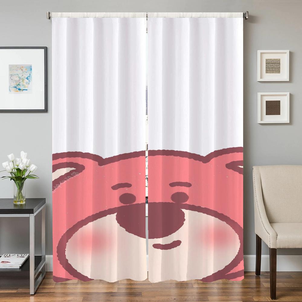 Window Kitchen Curtains for Living Room 2 Pieces Blackout Curtains Door Curtain S-strawberry B-bear Bedroom Decoration Partition
