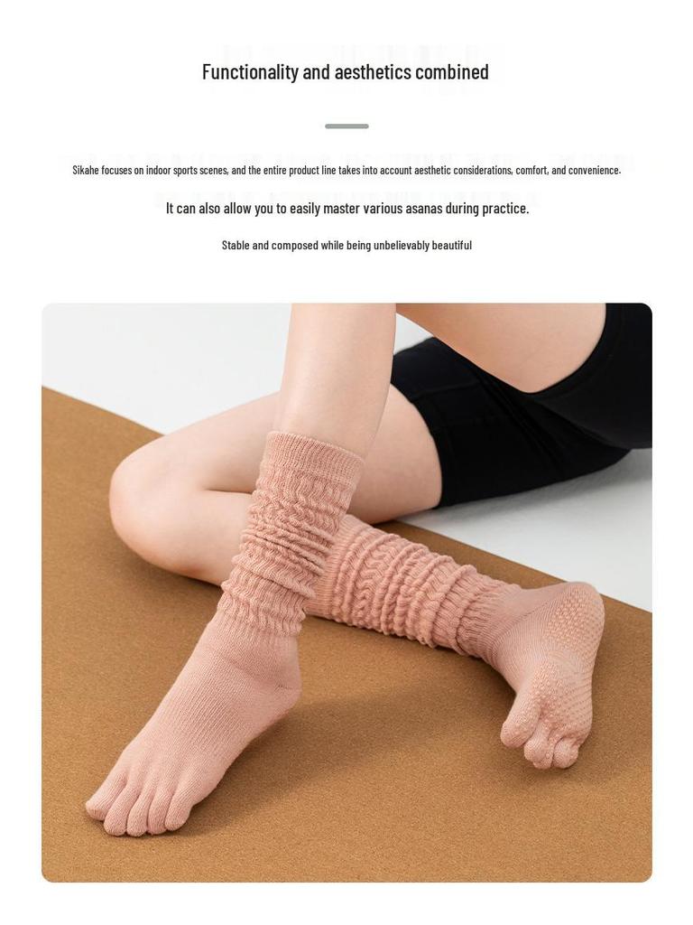 Gradient Five-Toe Non-Slip Yoga Socks - Women's Fitness & Pilates Slouch Cotton Calf Socks