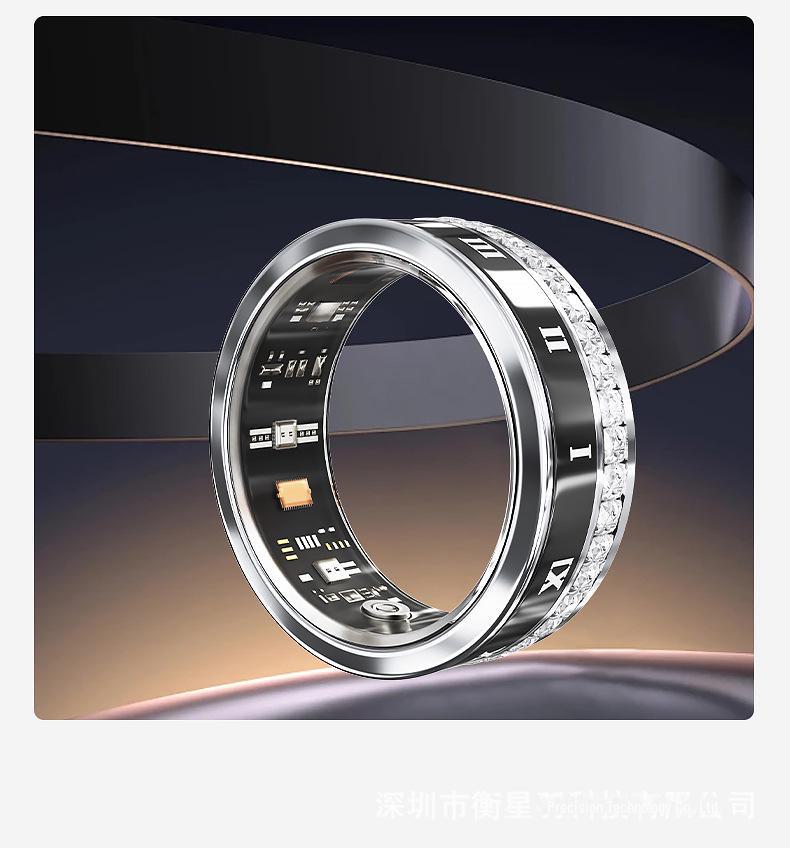 V2 Diamond-Studded Titanium Smart Ring: Bluetooth, Waterproof, Pedometer, Heart Rate Monitor for Men & Women