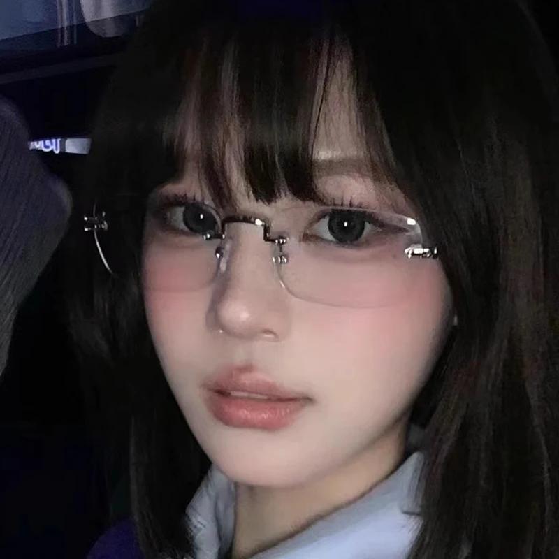 New Transparent Square Rimless Eyeglasses Blue Light Blocking Glasses Fashion Frameless For Women Men Silver Computer Glasses