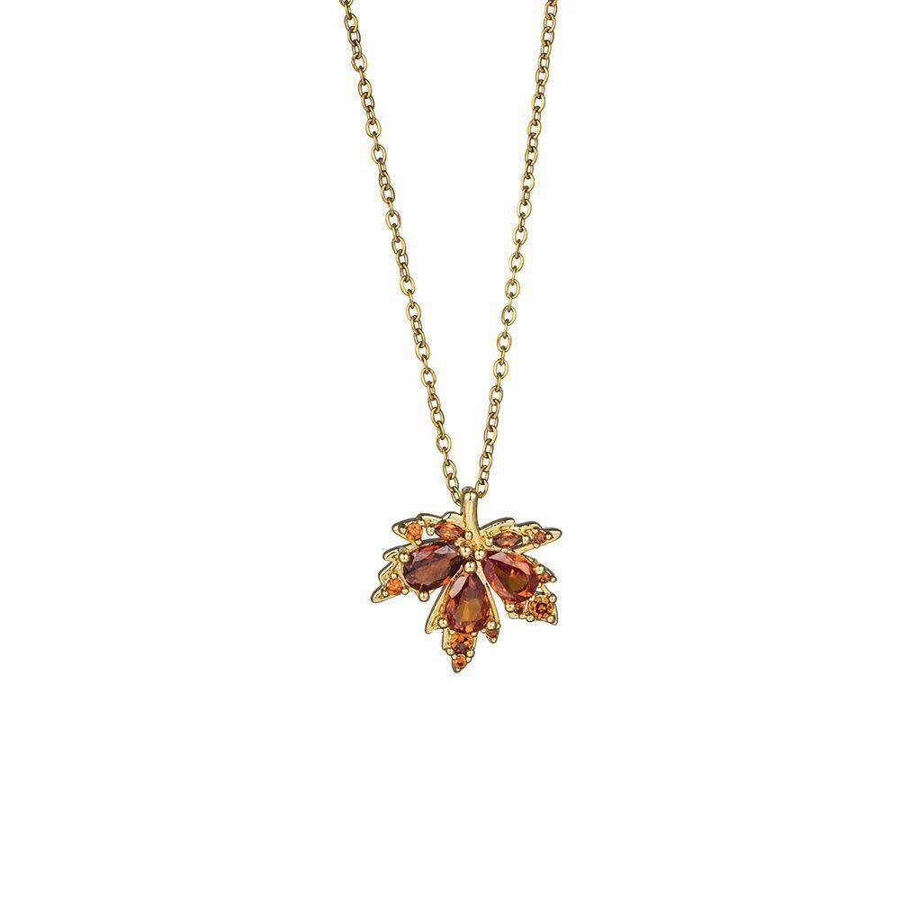 Elegant Red Maple Leaf Necklace for Women, Zircon Collarbone Chain, Light Luxury Fashion Sweater Accessory