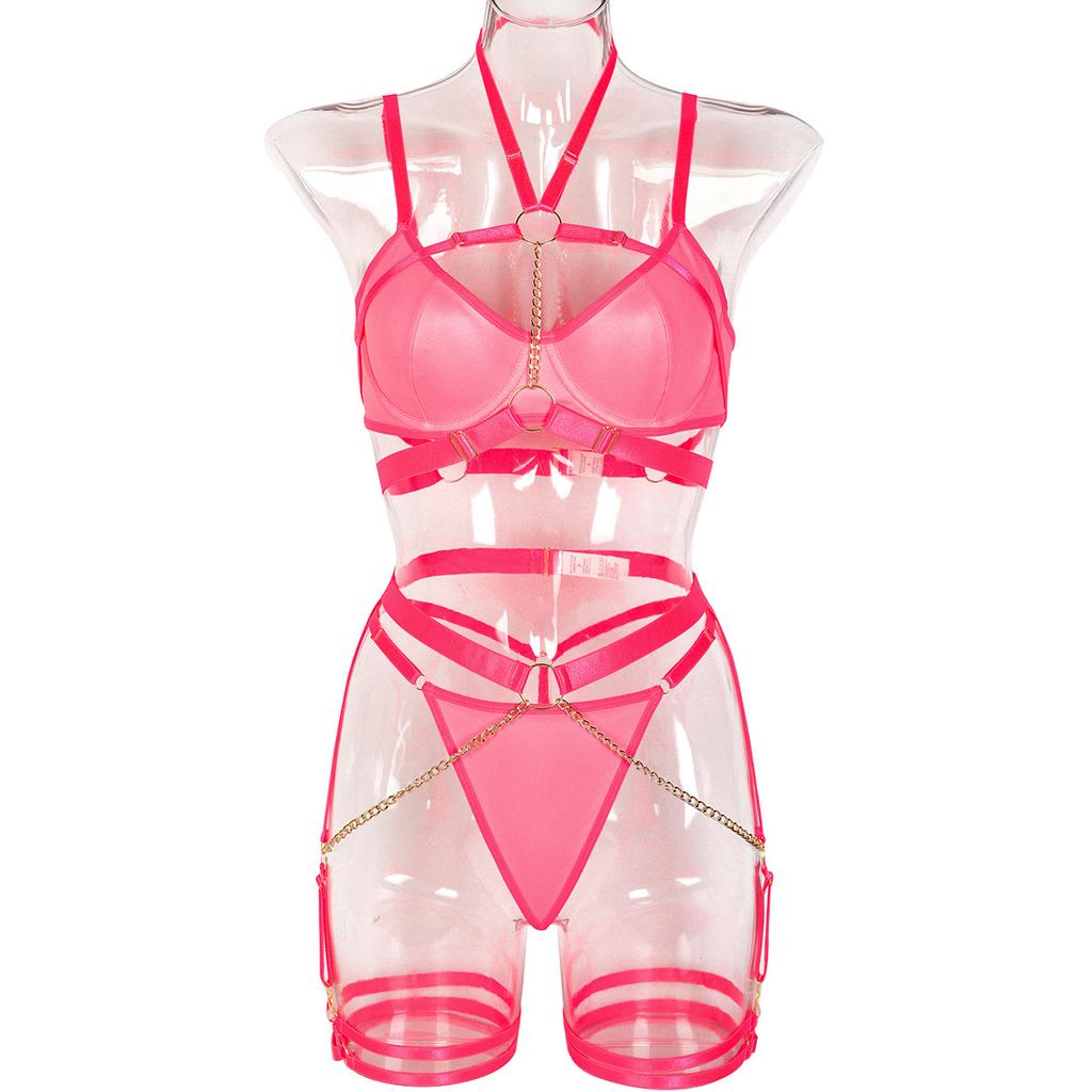 Sexy Lingerie Women'S 3 Piece Chain Underwear Open Anal Bondage Exotic Set Hollow Bra  Bodysuit See Through Babydoll Teddies