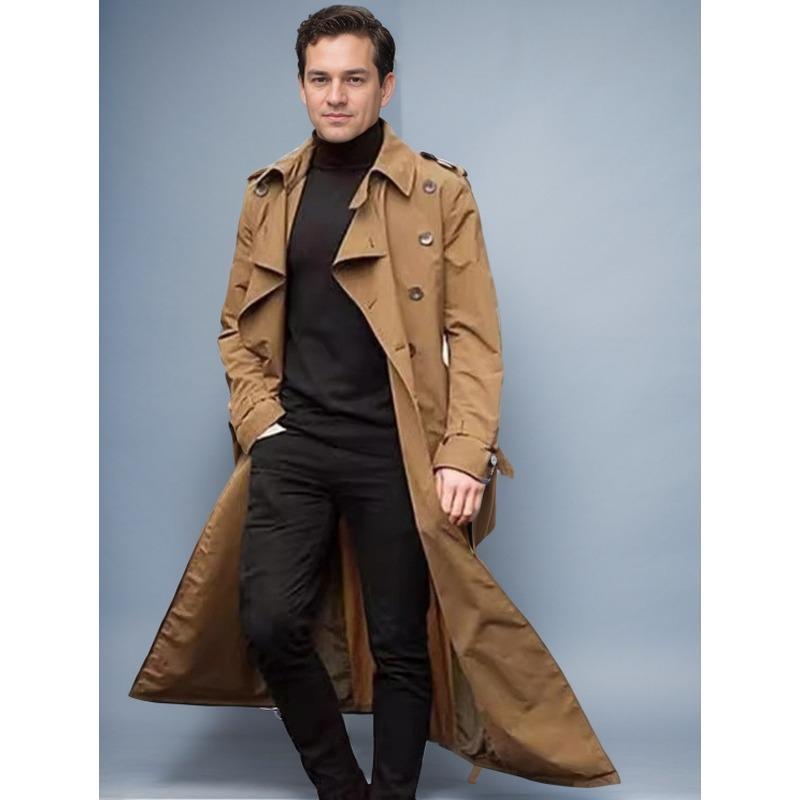 European and American Men's Clothing Plus Long Trench Coat Fashion Casual Jacket