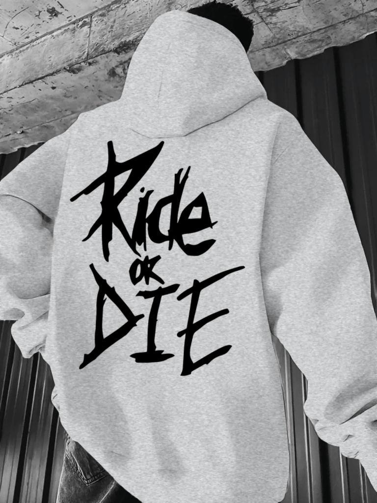 Dark High Street Men's Loyalty Slogan Hand Lettering Art Hip Hop Sweatshirt, Rough Sharp Line Drop Shoulder Long Sleeve Top