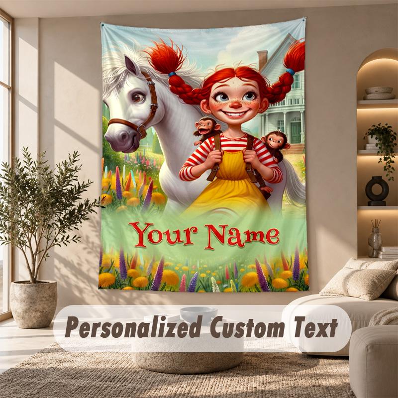 Tapestry Custom Name Text, Wall Hanging Tapestry Home Room DecorPippi Longstocking