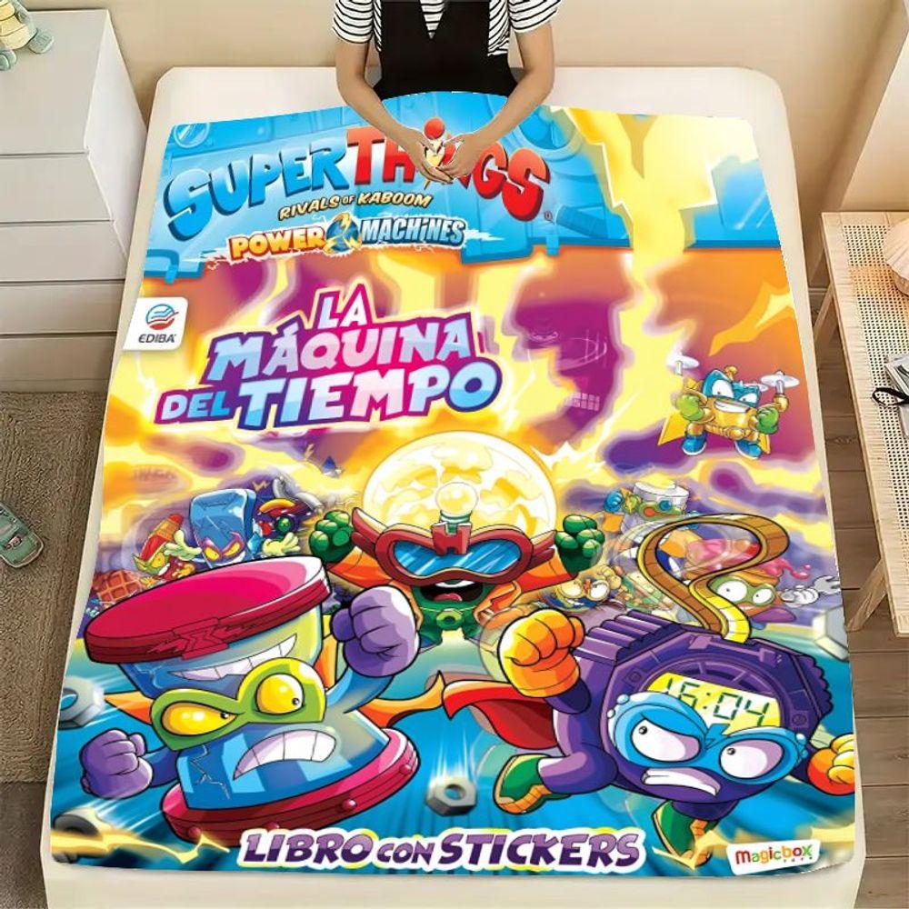 SuperThings Rivals of Kaboom: Power Machines La Máquina del Tiempo Sticker Book - Colorful Cover with Dynamic Characters, Incl 75cmx90cm