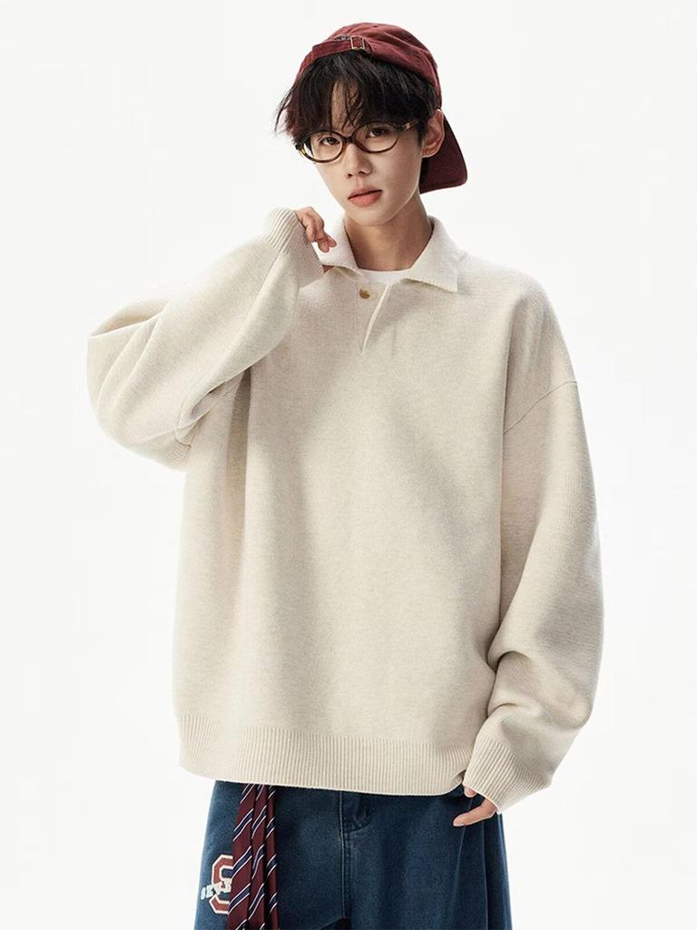 Vintage-Style Men's Autumn Polo Collar Knitwear: Loose, Casual, and Versatile