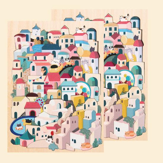 45660 Sets Holz Katze Puzzlebrett mit Rahmen 3D Unregelmäßig Kätzchen Hund Panda Haus Affenkönig