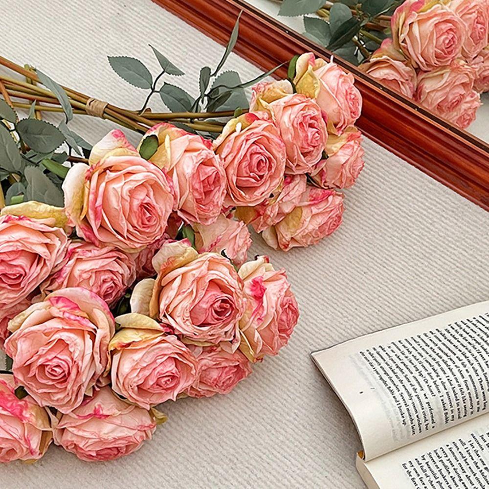 7PCS/Bundle 7 Head Rose Artificial Flower Silk Petals Faux Flower  Home Decoration