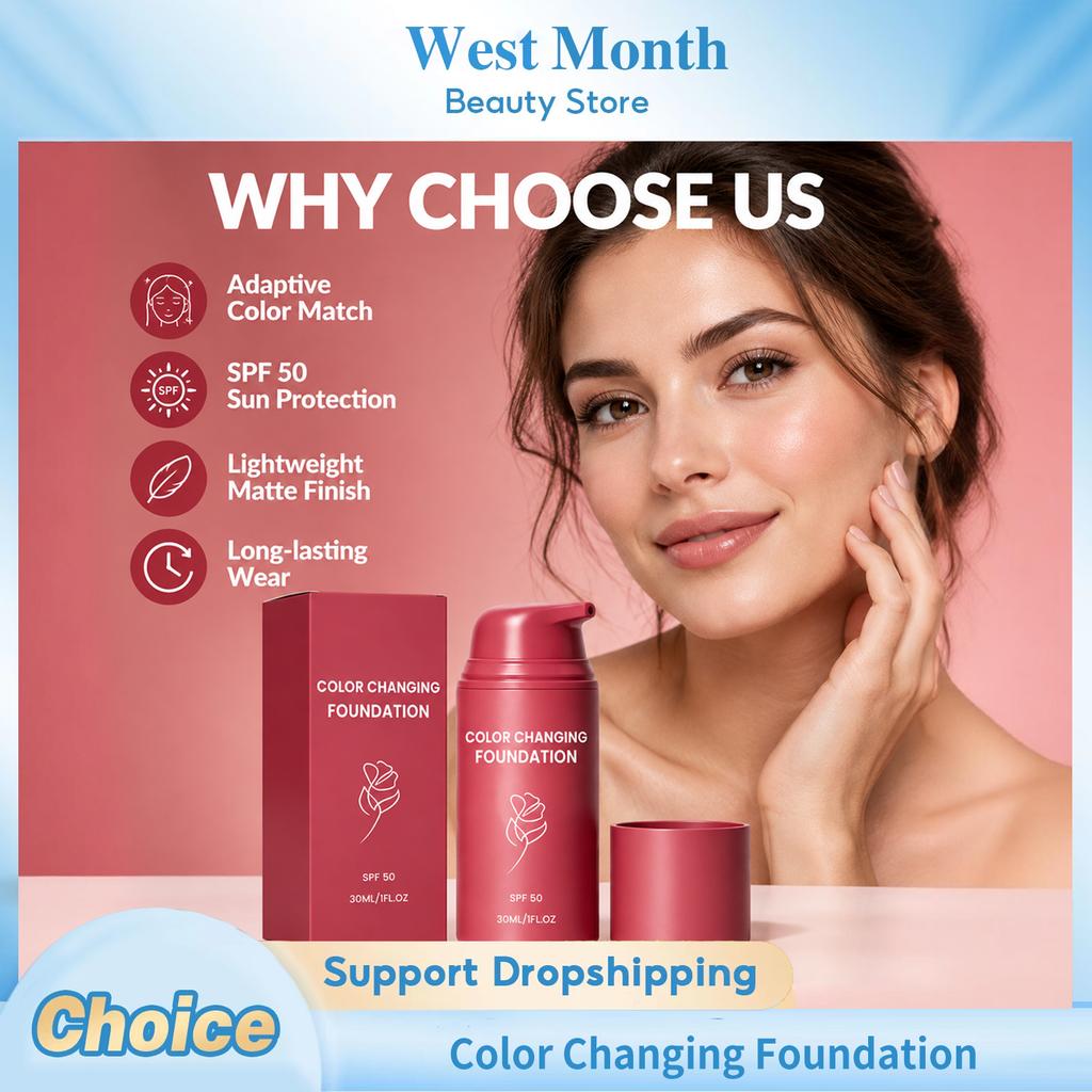 Color Changing Foundation Even Skin Tone Non‑Cakey Fade Fine Lines Lightweight Texture Oil Control Natural Finish Base Makeup