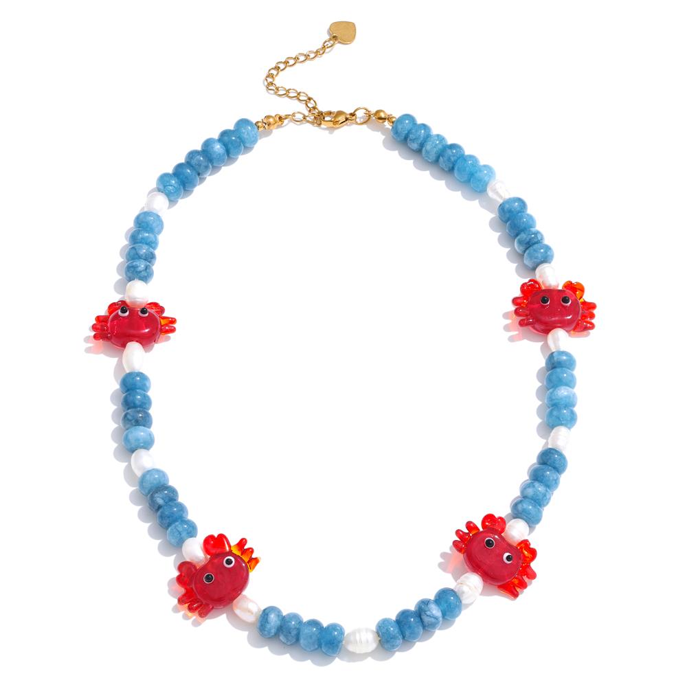 

Yhpup 2025 Summer Blue Natural Stone Freshwater Pearls Crabs Beads Necklace Ocean Style Holiday Popular Charm Handmade Jewelry