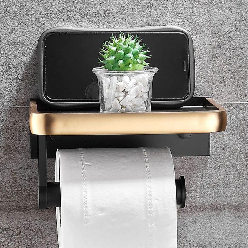 Black/White Aluminum Bathroom Paper Towel Holder Black Gold Toilet Roll Holder Mobile Phone Holder Toilet Paper Storage Rack