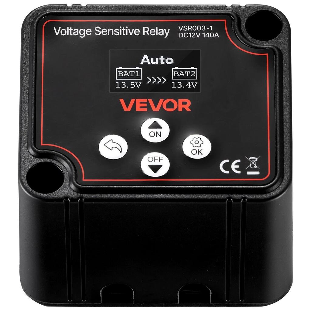 Dual Battery Isolator Kit, 12V 140 Amp, Manual and Automatic VSR Voltage Sensitive Relay with Voltmeter, LCD Screen, Smart Battery Isolator,