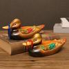 Set of 2 Wooden Mandarin Duck Couple Sculptures Decorative Animal Figurines For Engagement Gift And Table Shelf Display