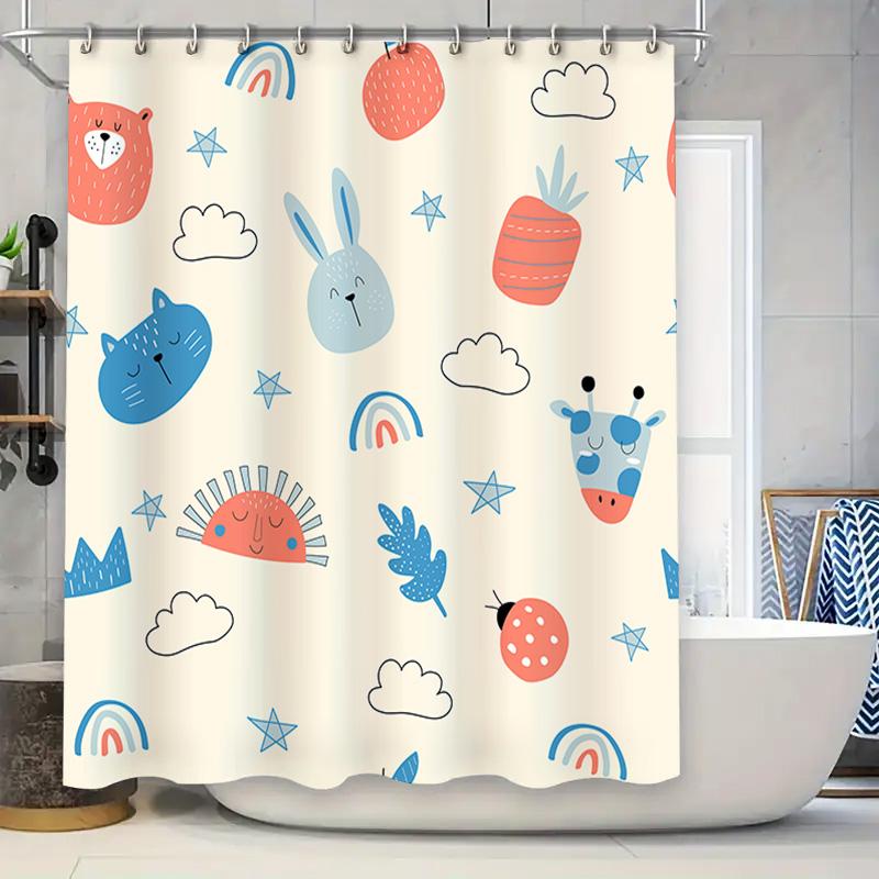 

New Arrival Colorful Animal Pattern Bathroom Curtains Waterproof Fabric Shower Curtain Kids Cartoon Print Home Decor Bath Rug Li W60H190(CM)-1 Pcs