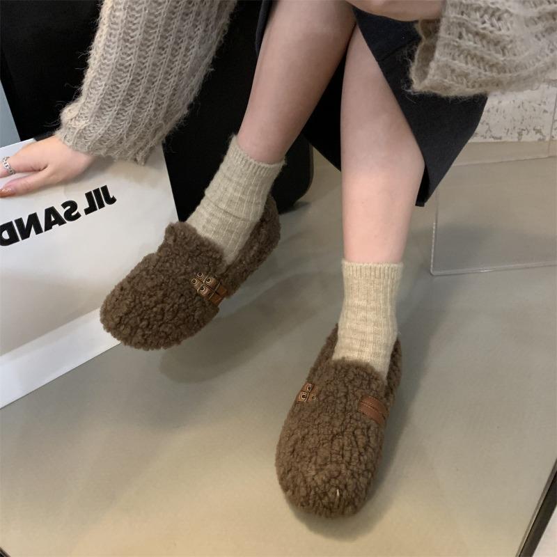 Mode 2024 Neue Damen Winter Warme Outdoor Schuhe Plüsch Design Britischer Stil Weiße Schneestiefel Damen Casual Flats Mode Leicht Weich