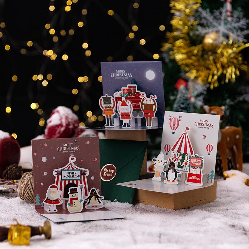 Merry Christmas Greeting Card With Envelope 3D Pop UP Santa Snowman Christmas Tree Friends Family Xmas Gifts Wishes Postcard