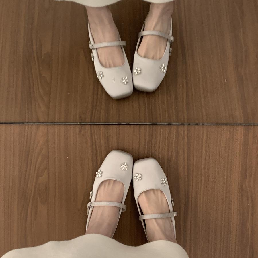 Niche design sense one-word buckle bag head half slippers female summer wear with skirt fairy wind rhinestone silver single shoes female