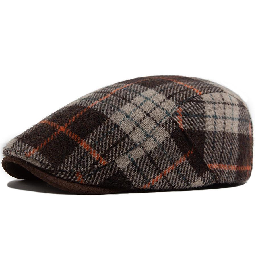 Nuevo gorro de boina para hombre otoño e invierno cálido lana color cuadros retro sombrero de copa casual británico para mujer