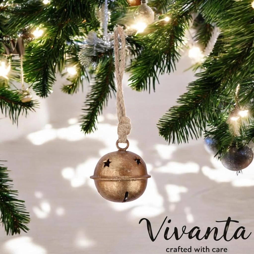 5-delt rustikk julesett med bjeller for DIY høytidsdekor, vintage slede- og heksebjeller for hage, veranda og trepynt