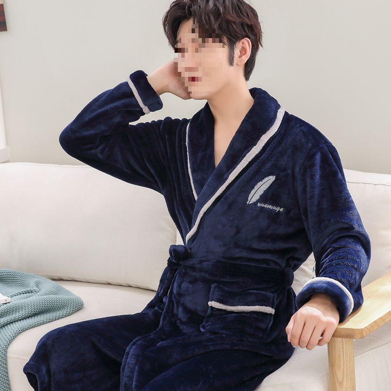 G5Z Winter Flannel Couple Robe: Men's Coral Fleece & Women's Plus Velvet Thick Warm Pajamas Bathrobe.