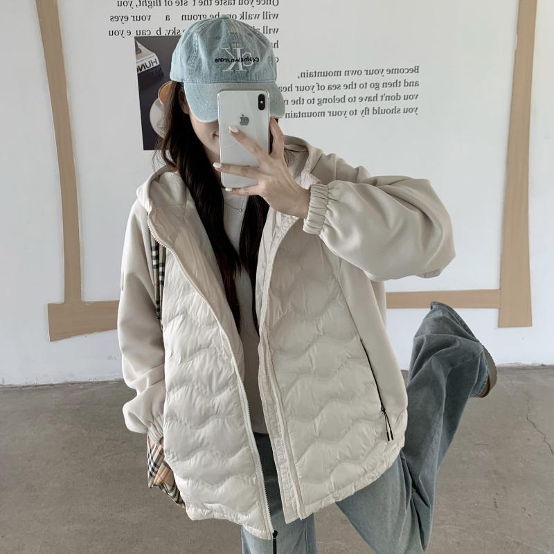 Large size new hooded cotton-padded clothes women's light jacket cotton-padded jacket sleeves splicing loose cotton-padded clothes girlfriend clothes