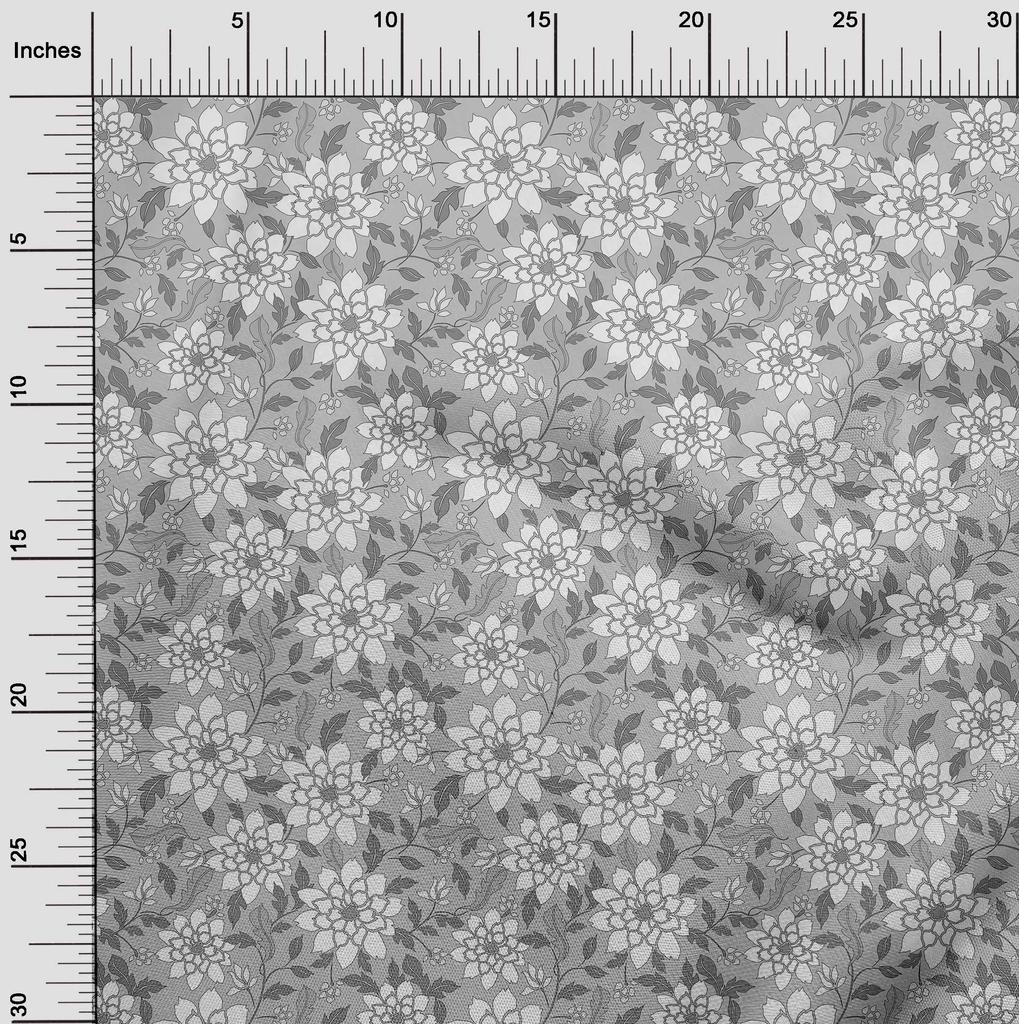 oneOone Cotton Flex Gray Fabric Floral Retro Craft Projects Decor Fabric Printed By The Yard 40 Inch