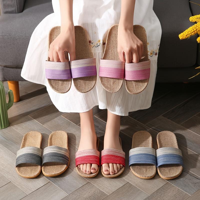 1 Pair Linen Slippers - Breathable, Sweat Absorbent, Non-Slip EVA Sole for Indoor House Shoes, Casual All-Season Wear