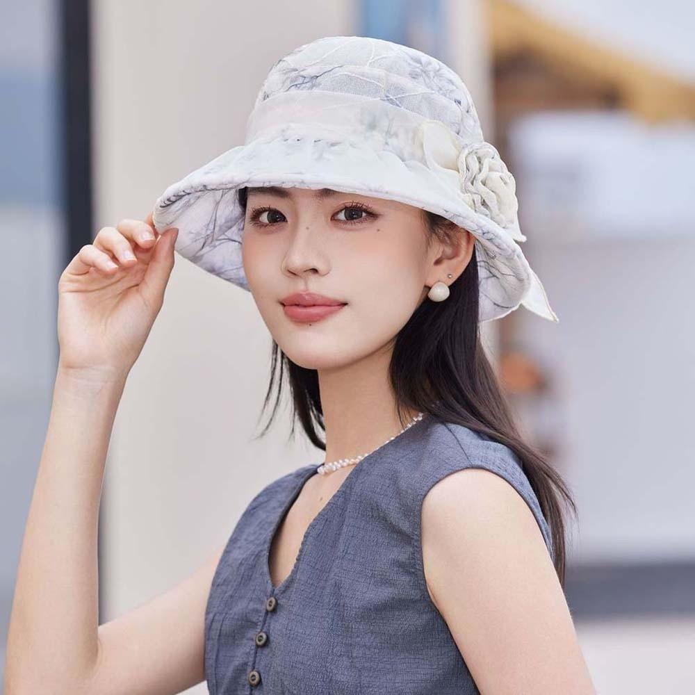 Portable Floral Fisherman Hat Folding Sunscreen Basin Hat Panama Hat Thin Bow Sunshade Cap Spring