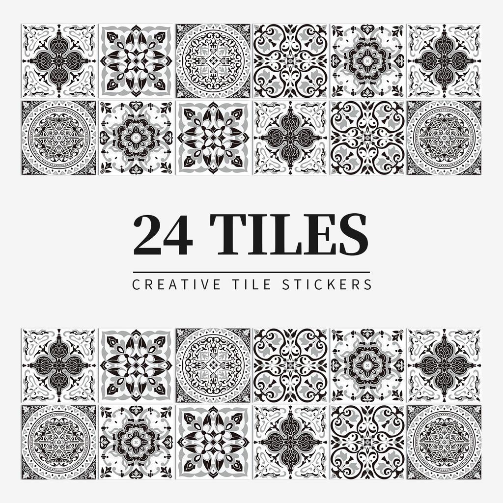 24 Pieces of European-style Tiles, Wall Stickers, Kitchen and Bathroom Waterproof and Oil-proof Tile Stickers, Self-adhesive