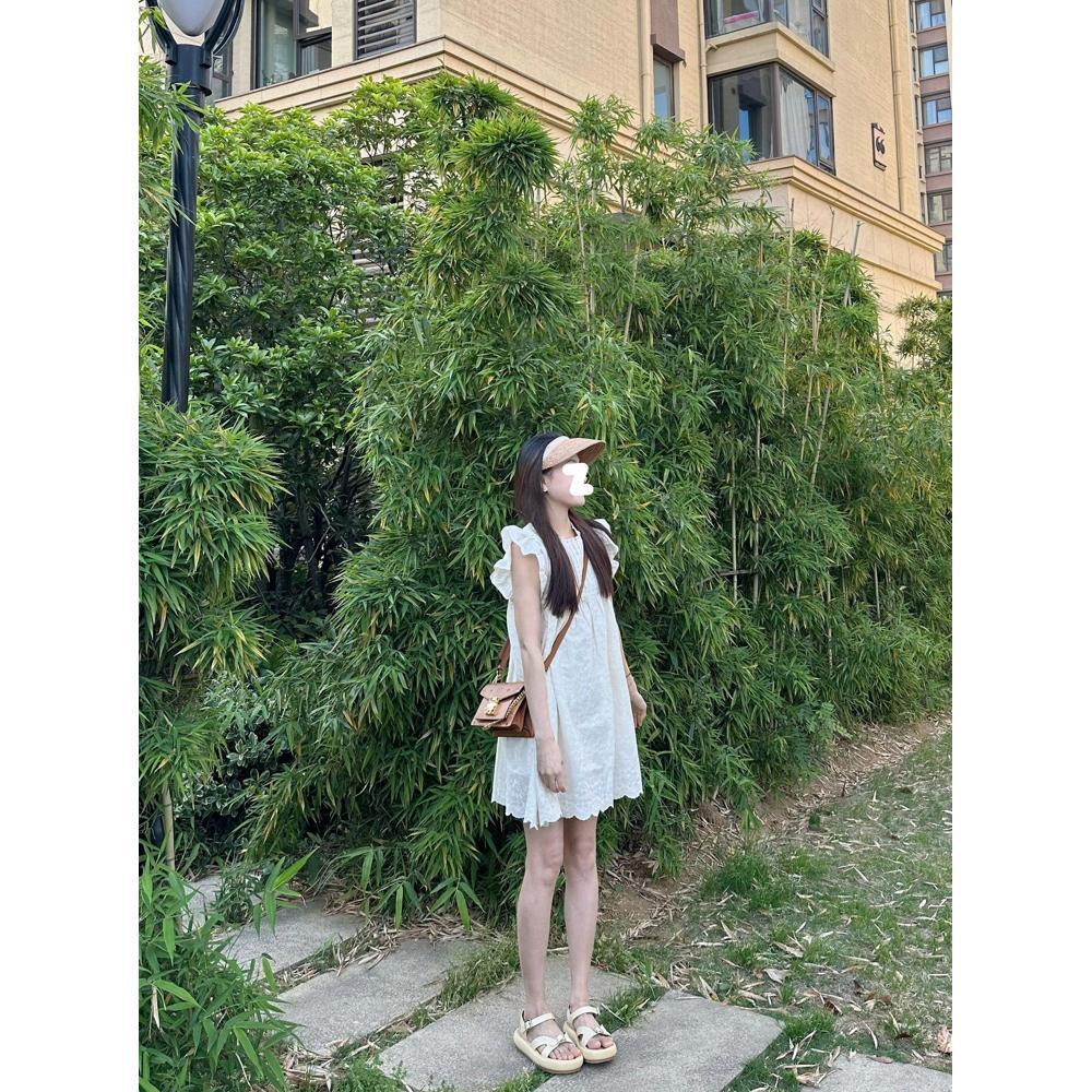 Small Fly Sleeve Dress Women's Summer Embroidery Sleeveless Thin Small a Word Doll Skirt