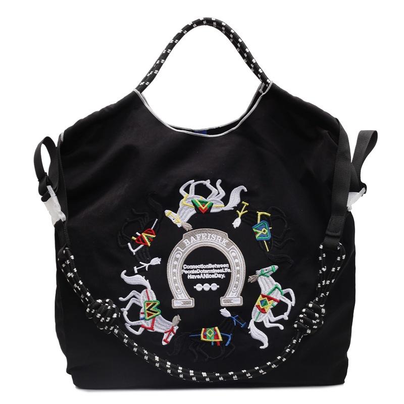 Literary small fresh embroidery pony contrasting color large capacity women's armpit bag new women's shoulder messenger bag