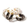 Exquisite Enamel Color Stainless Steel C Shape Huggie Earrings with Cubic Zirconia 18K Gold Plated Open Hoop Post Stud Earrings