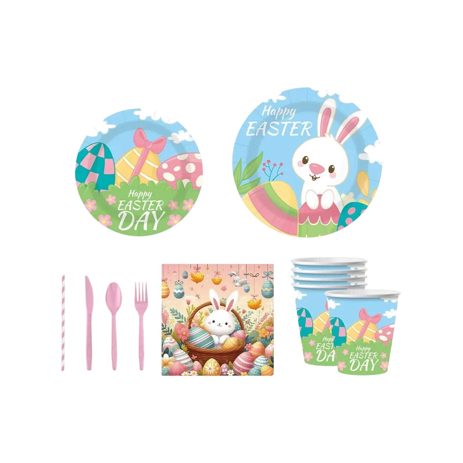 

Easter Themed Party Party Easter Egg Print Disposable Paper Tray, Tissue Paper Cup Tableware Set One Size