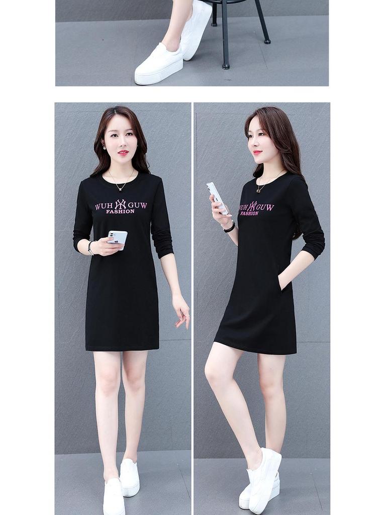 Women's Long-Sleeve Cotton Mid-Length T-Shirt Dress - 2025 Spring/Autumn Casual Versatile Style