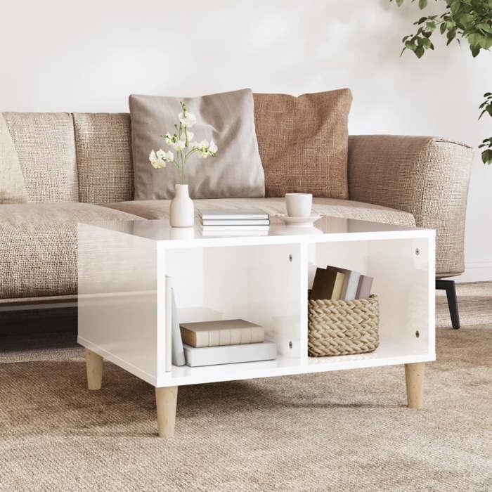 821030 vidaXL Table basse Blanc brillant 60x50x36,5 cm Bois d'ingénierie