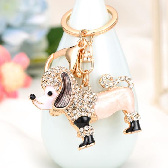 Keychain Pendant 3D Cartoon Poodle Dog Design Sparkling Rhinestones Inlaid Key Chain