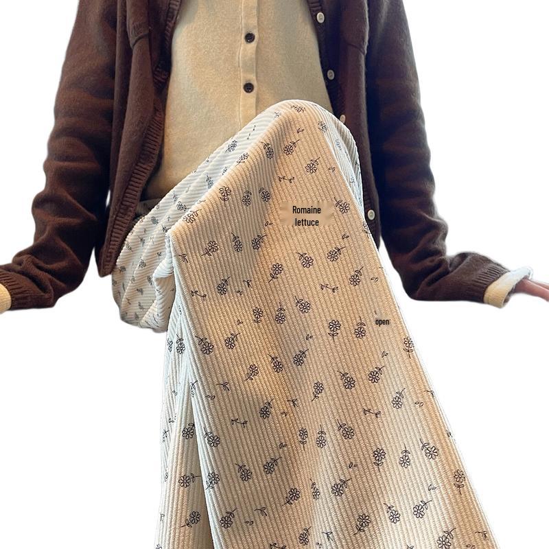 

TonLion 2024 Women s Floral Corduroy Straight-Leg Casual Pants L