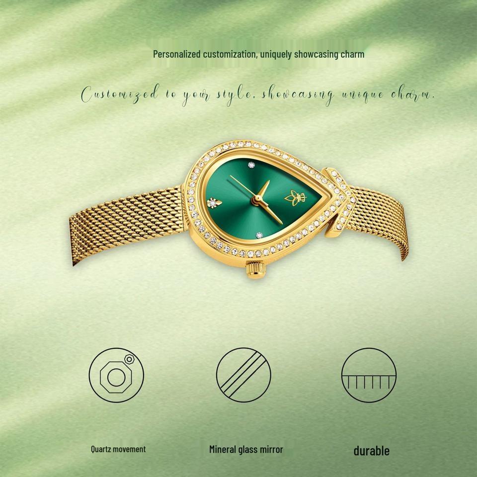 Elegant Diamond Crystal Quartz Watch for Women Fashion Golden Mesh Band Ladies Wristwatch Unique Design