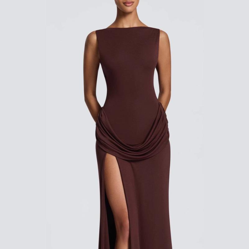 2026 Spring European & American Style Sexy Sleeveless Slim Fit High Slit Long Dress